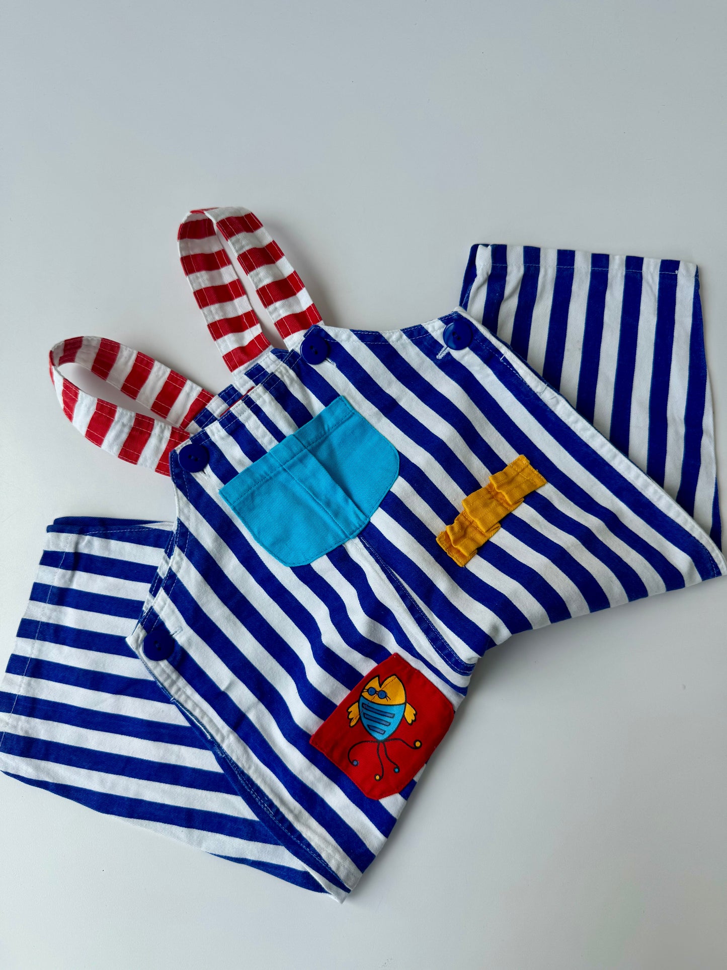 80s Vintage Striped Gone Fishing Overall