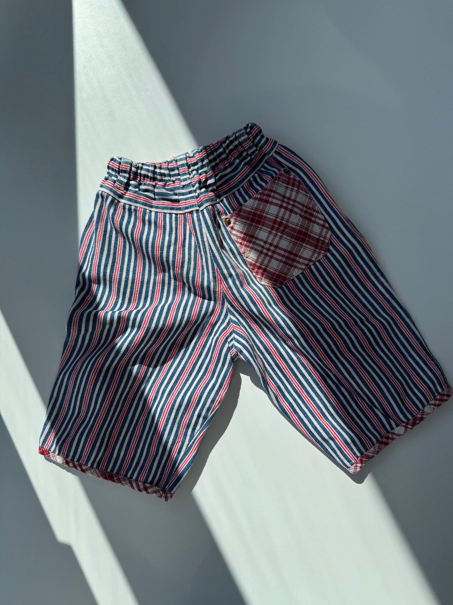 80s Vintage Striped Soft Denim Short Bermuda