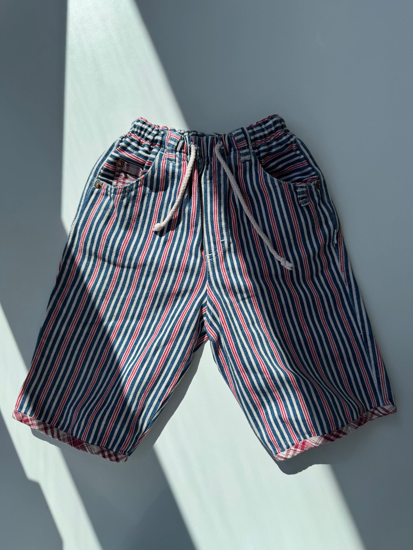 80s Vintage Striped Soft Denim Short Bermuda