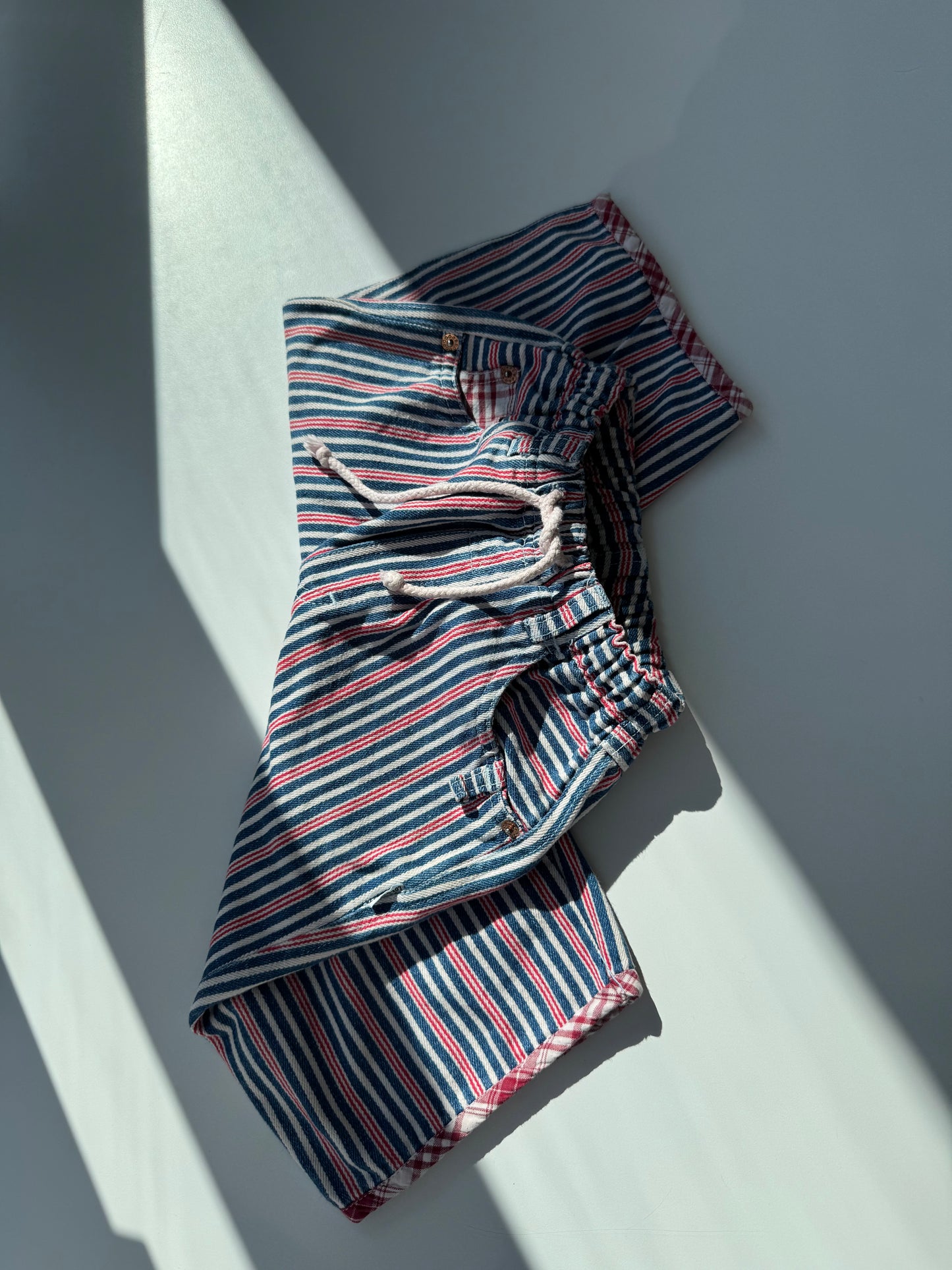 80s Vintage Striped Soft Denim Short Bermuda
