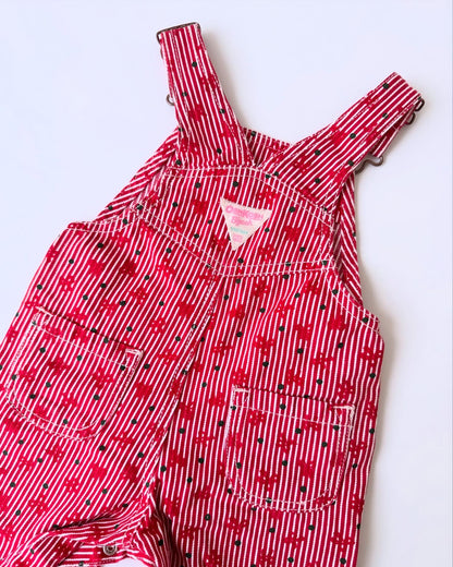 New Y2K Vintage Adorable Green Dots Red Little Bows Striped Oshkosh Dungarees