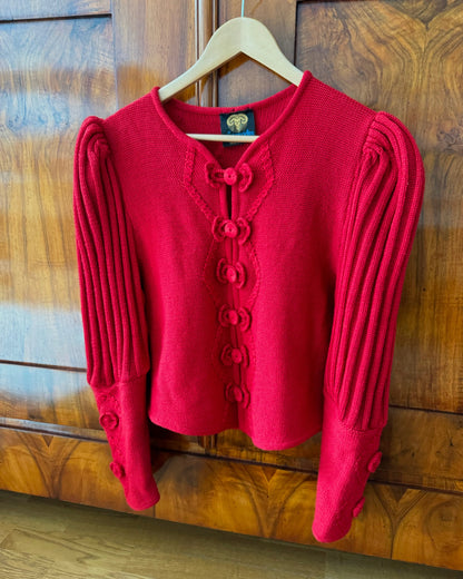 90s Vintage Bavarian Red Wool Knit Cardigan