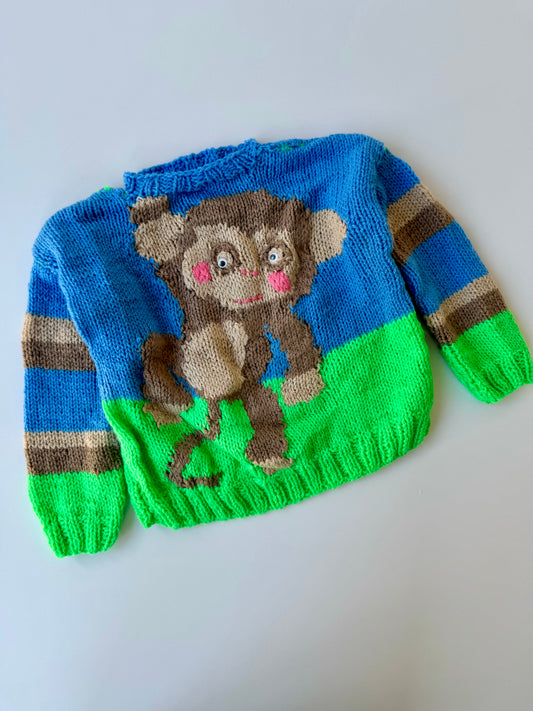 Handmade Playful Monkey Knit Sweater