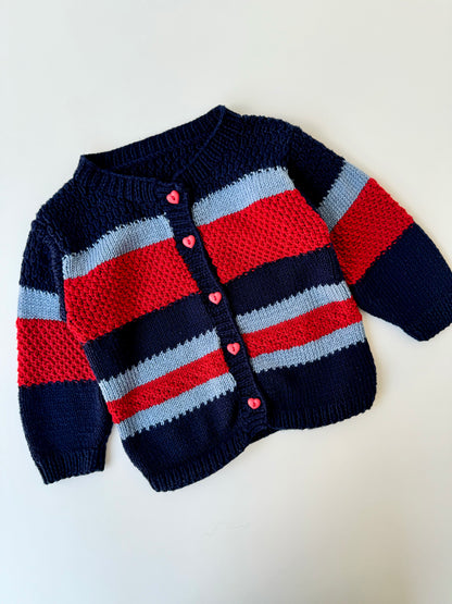 Handmade Merino Striped Knit Cardigan Heart Button