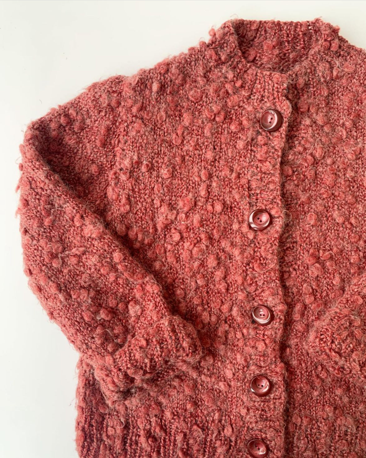 90s Vintage & Handmade 100% Wool Rosewood Popcorn Cardigan