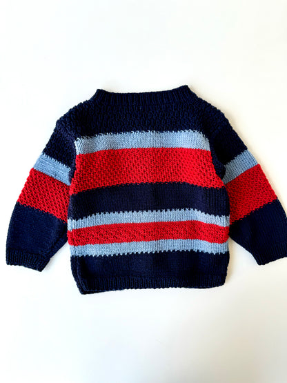 Handmade Merino Striped Knit Cardigan Heart Button