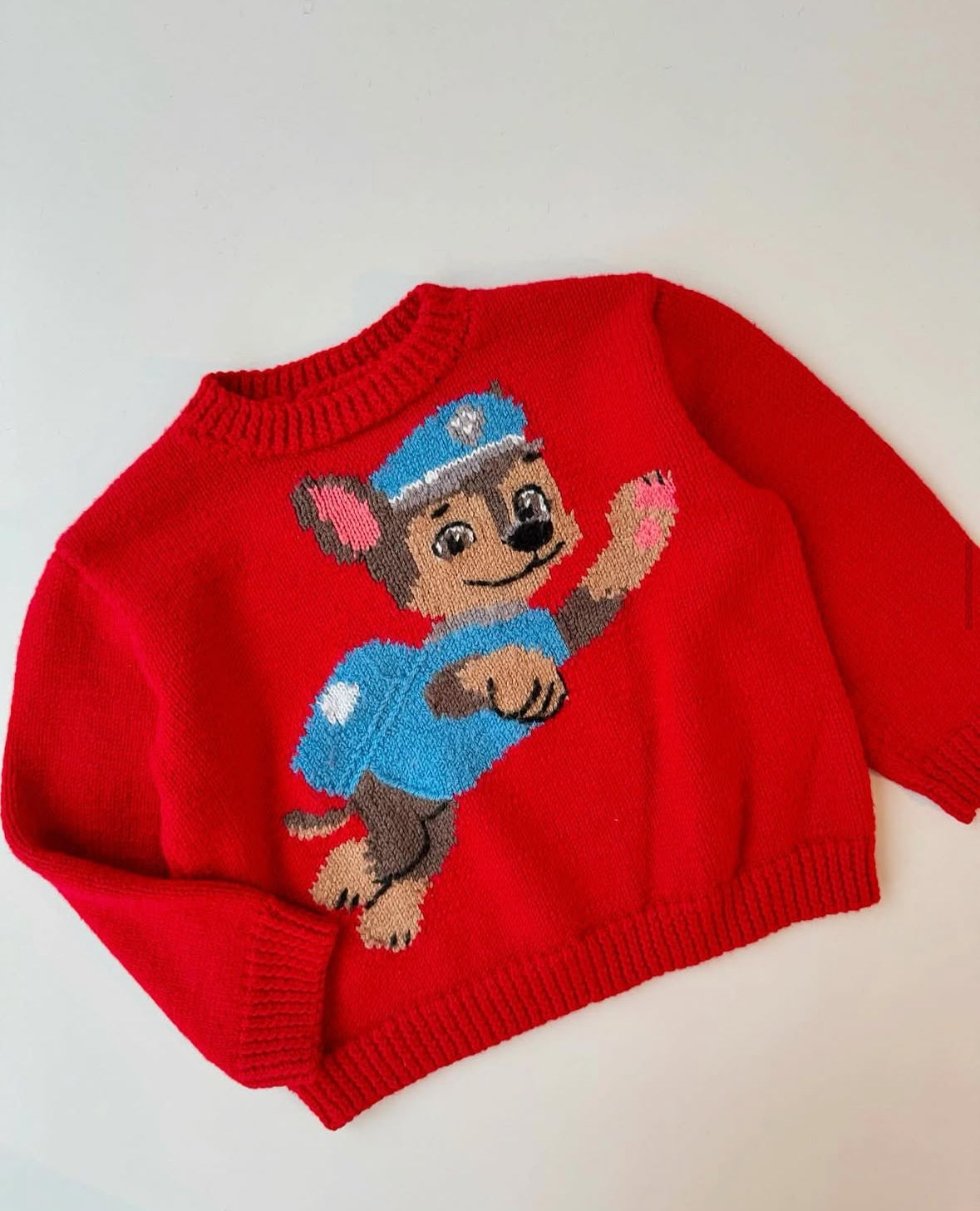 Handmade Brilliant Red Paw Patrol Chase Knit Sweater