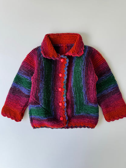 Handmade Rainbow 100% Thick Wool Knit Cardigan