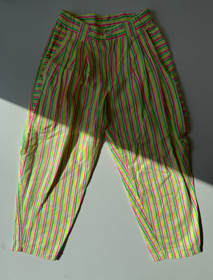 80s Vintage Balloon Neon Striped Pants