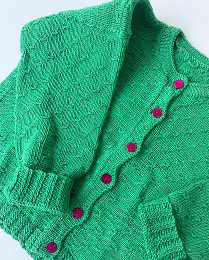 90s Vintage & Handmade Funky Green Wool Cardigan