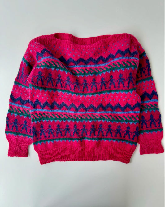 Handmade Brilliant Pink Knit Sweater 100% Wool