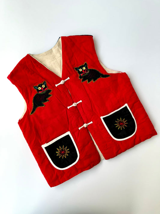 80s Vintage Handmade Gorgeous Colorful Cat Animal Vest