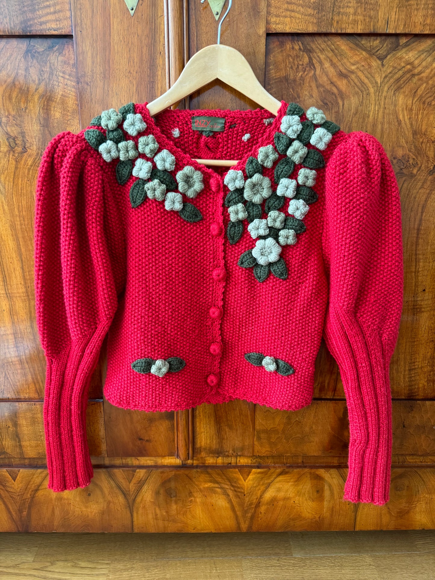 80s Vintage Handmade Floral Wool Cardigan