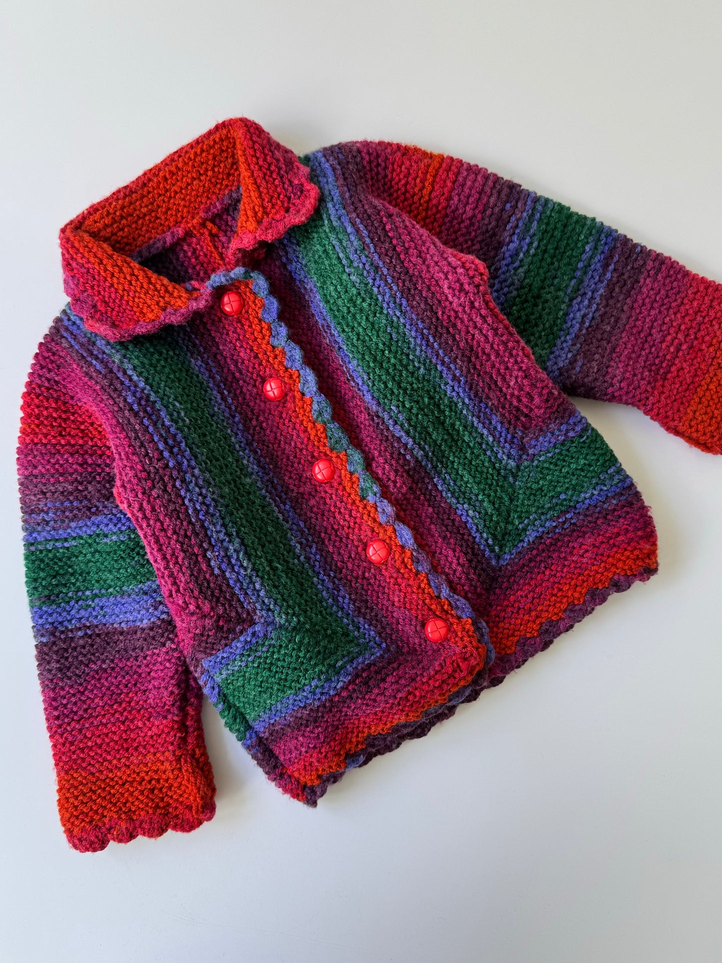 Handmade Rainbow 100% Thick Wool Knit Cardigan