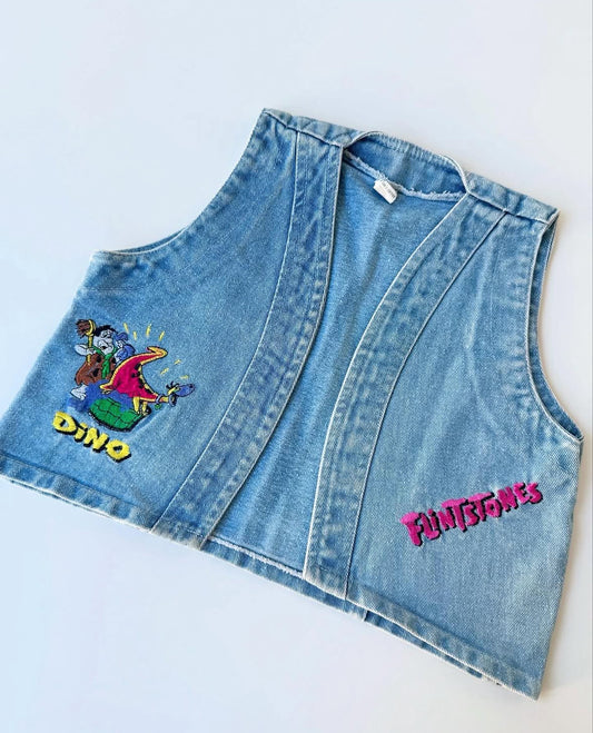 80s Vintage Flintstones Dino Denim Vest