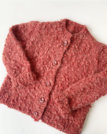 90s Vintage & Handmade 100% Wool Rosewood Popcorn Cardigan