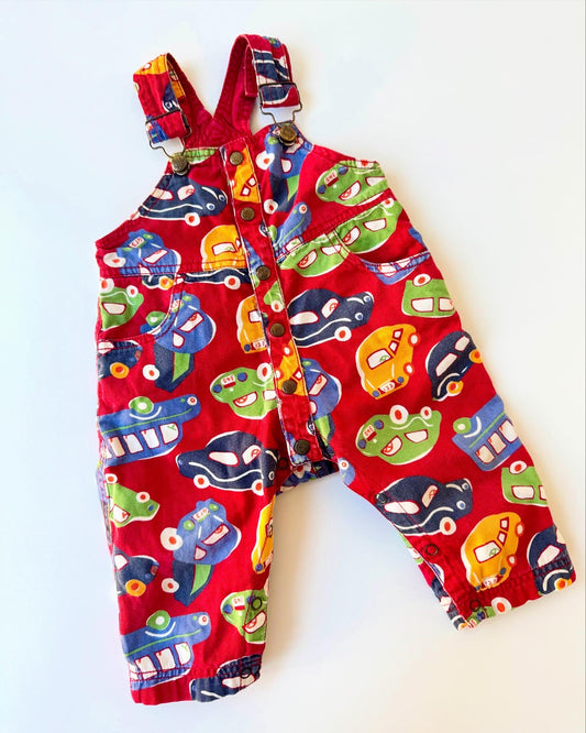 Adorable 90s Vintage Super Soft Lined Colorful Cars Dungarees