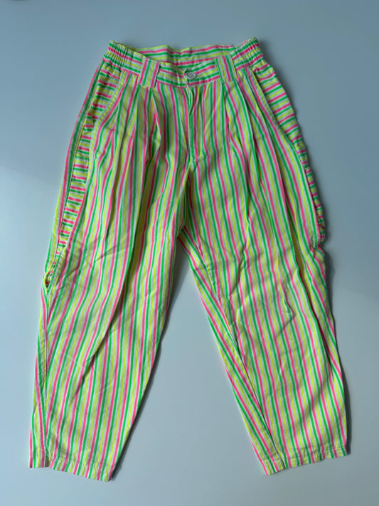 80s Vintage Balloon Neon Striped Pants