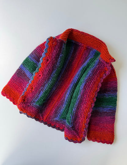 Handmade Rainbow 100% Thick Wool Knit Cardigan