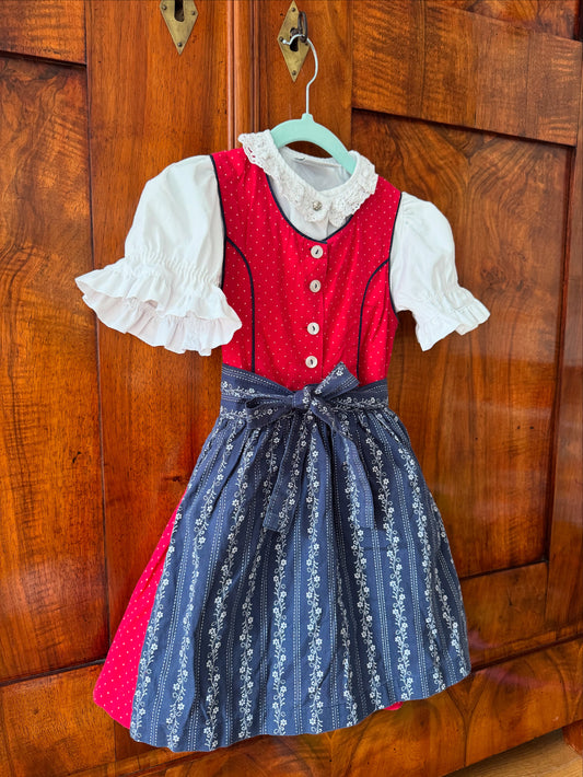 Preloved Bavarian Dirndl with a matching white lace blouse