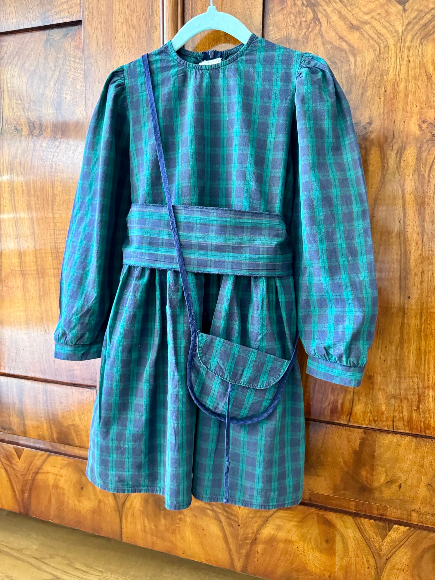 80s Vintage Checked Cotton Dress with small bag