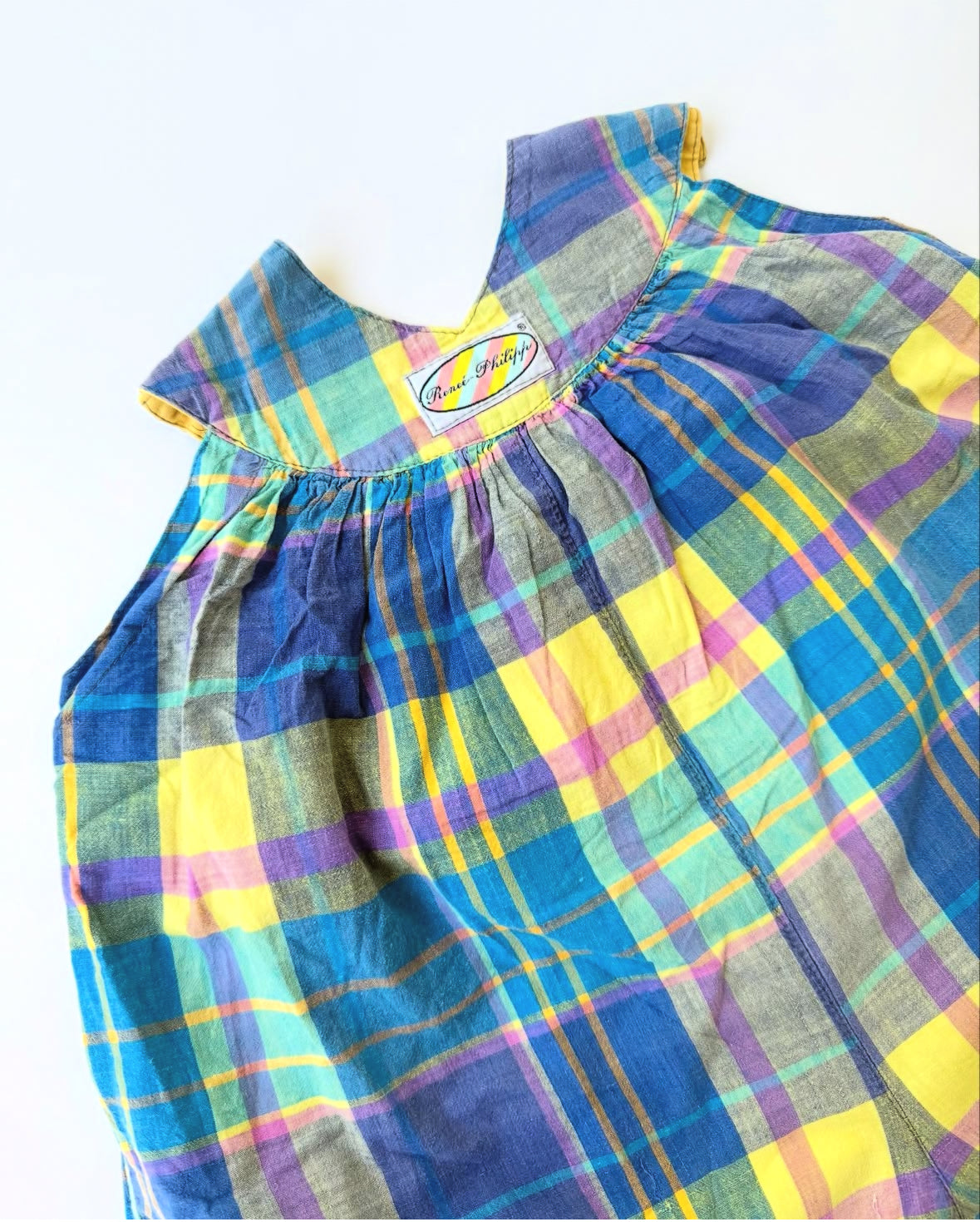 80s French Vintage Colorful Checkered Balloon Overall