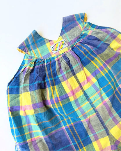 80s French Vintage Colorful Checkered Balloon Overall