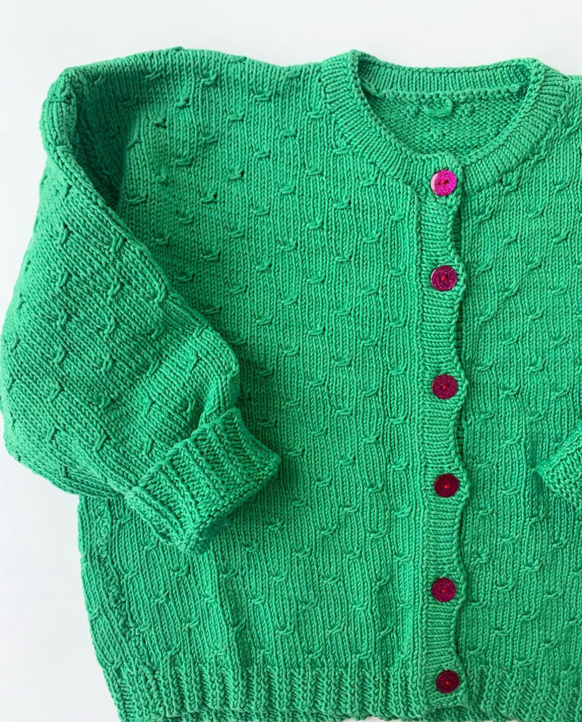 90s Vintage & Handmade Funky Green Wool Cardigan