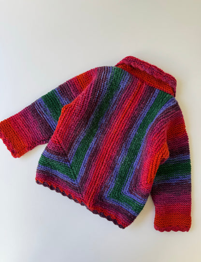 Handmade Rainbow 100% Thick Wool Knit Cardigan