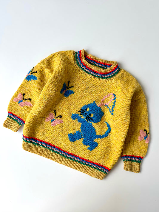 Handmade Colorful Cat & Butterfly Knit Sweater