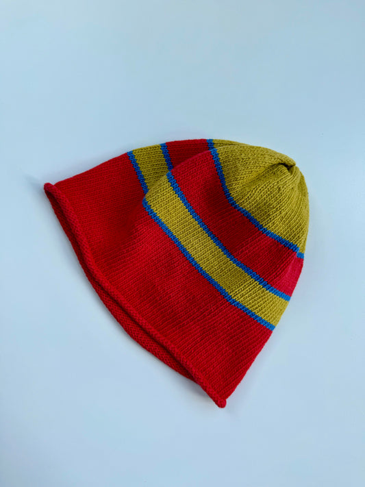 80s Vintage Color Block Knit Cotton Wool Beanie