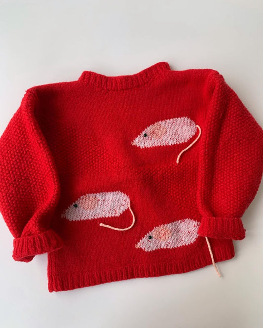 80s Vintage 100% Wool Red Mouse Sweater