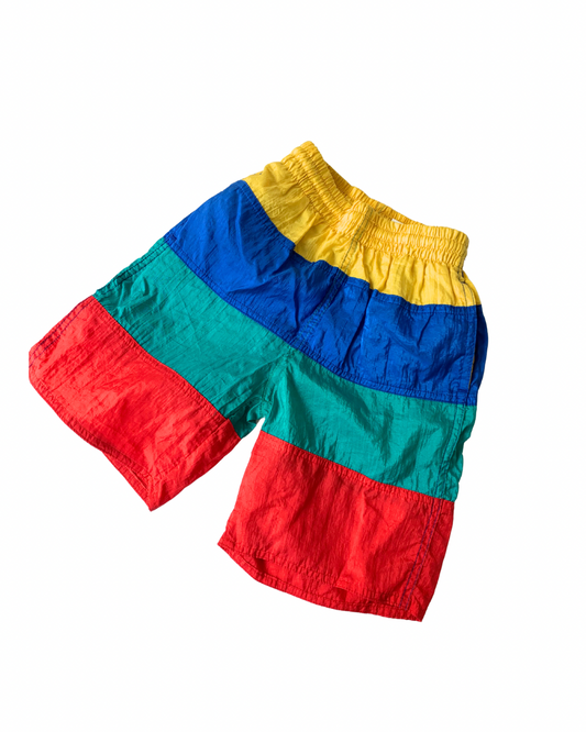 80s Vintage Color Block Swimming  Shorts