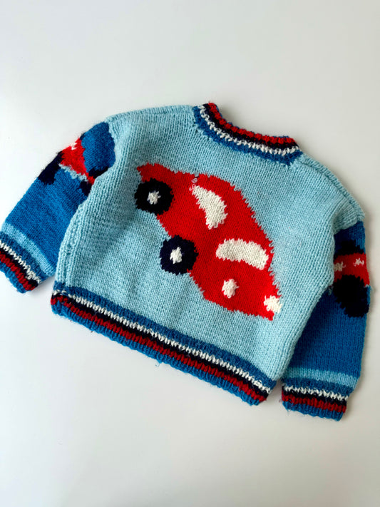 80s Vintage Handmade Knit Cardigan Little Cars