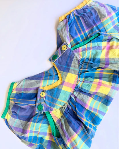 80s French Vintage Colorful Checkered Balloon Overall