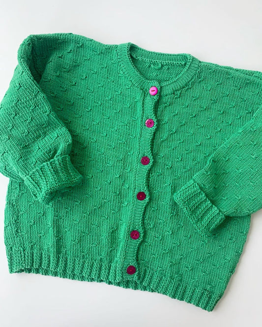 90s Vintage & Handmade Funky Green Wool Cardigan