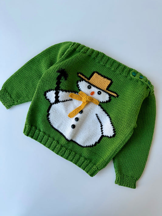 Handmade Green Snowmen Knit Sweater