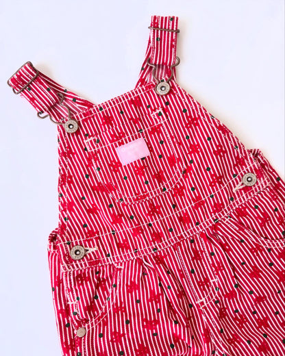 New Y2K Vintage Adorable Green Dots Red Little Bows Striped Oshkosh Dungarees