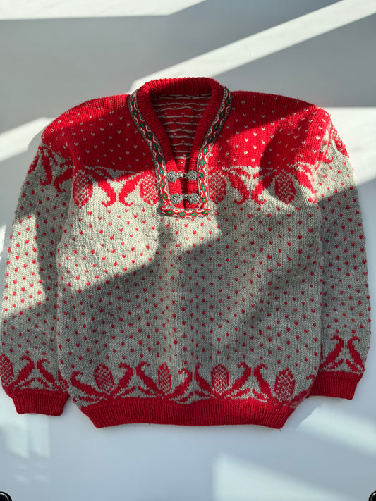 Adult Kids Norwegian Wool Knit Sweater Brilliant Red