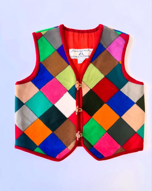 80s Vintage Amazing Colorful Patchwork Wool Vest