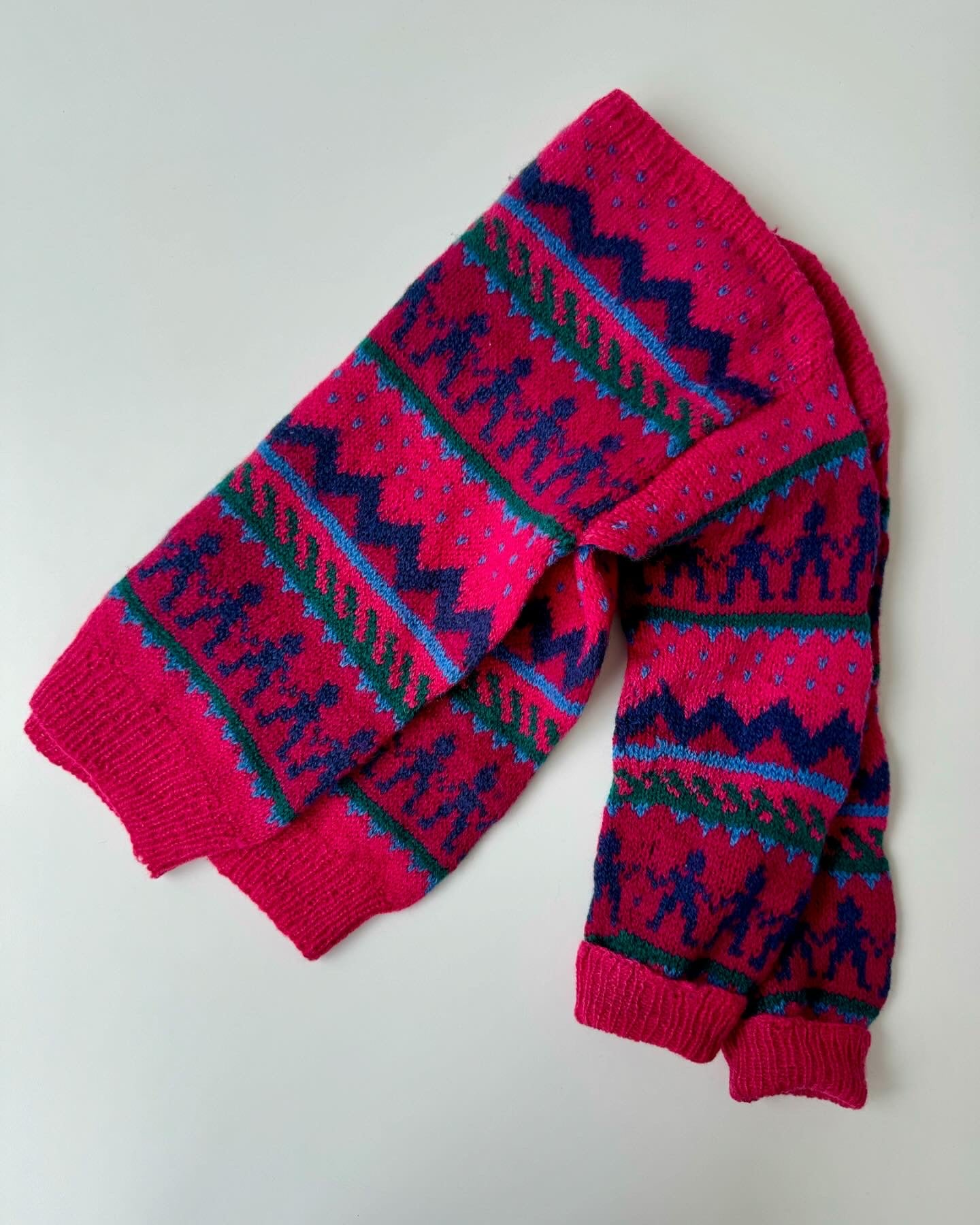 Handmade Brilliant Pink Knit Sweater 100% Wool