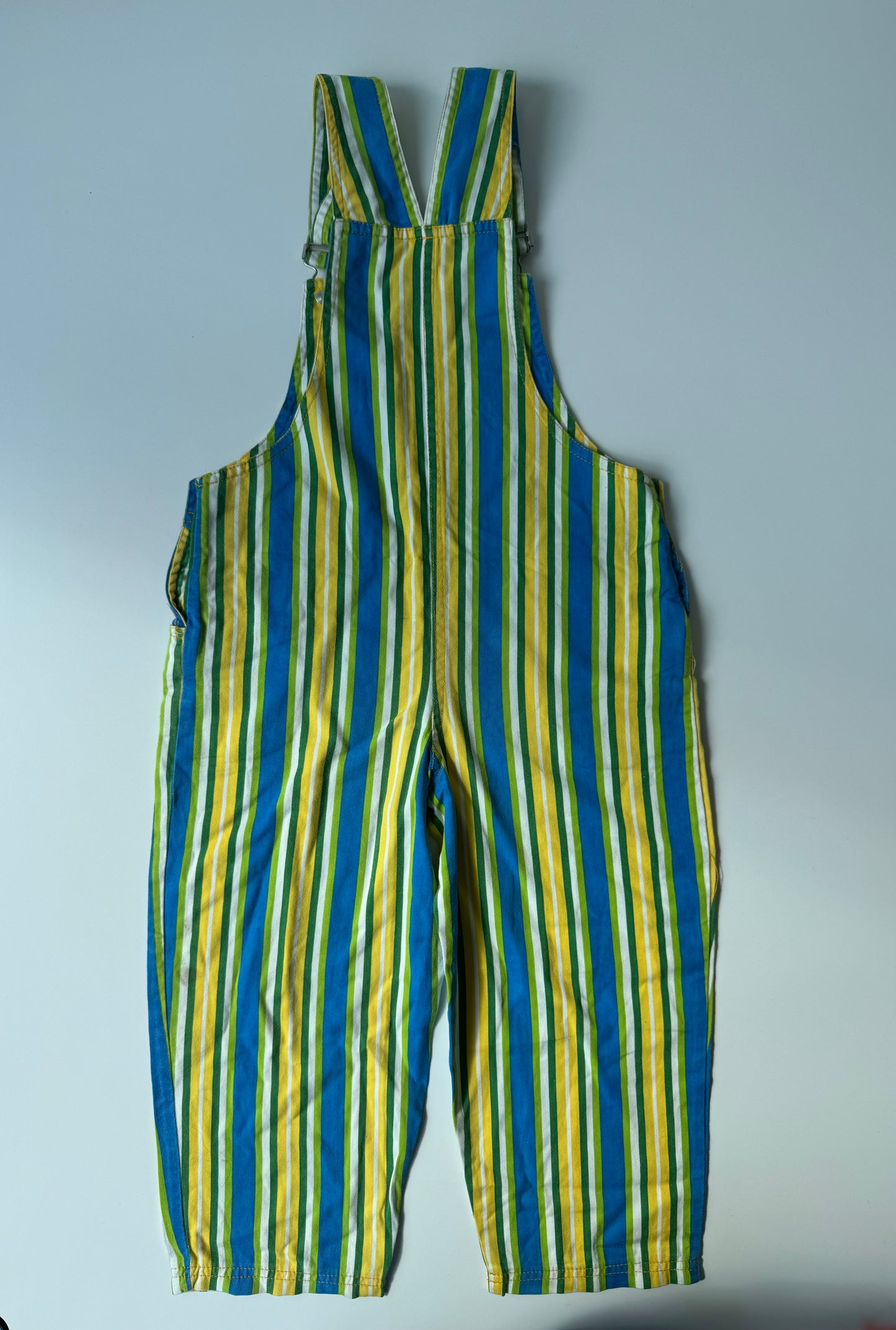 80s Vintage Striped Green Yellow Blue Dungarees