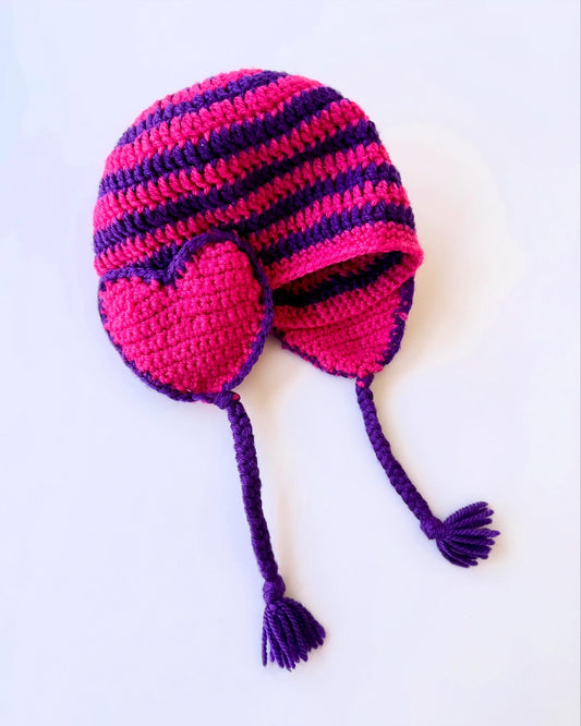 Adorable Handmade Striped Heart Knit Beanie