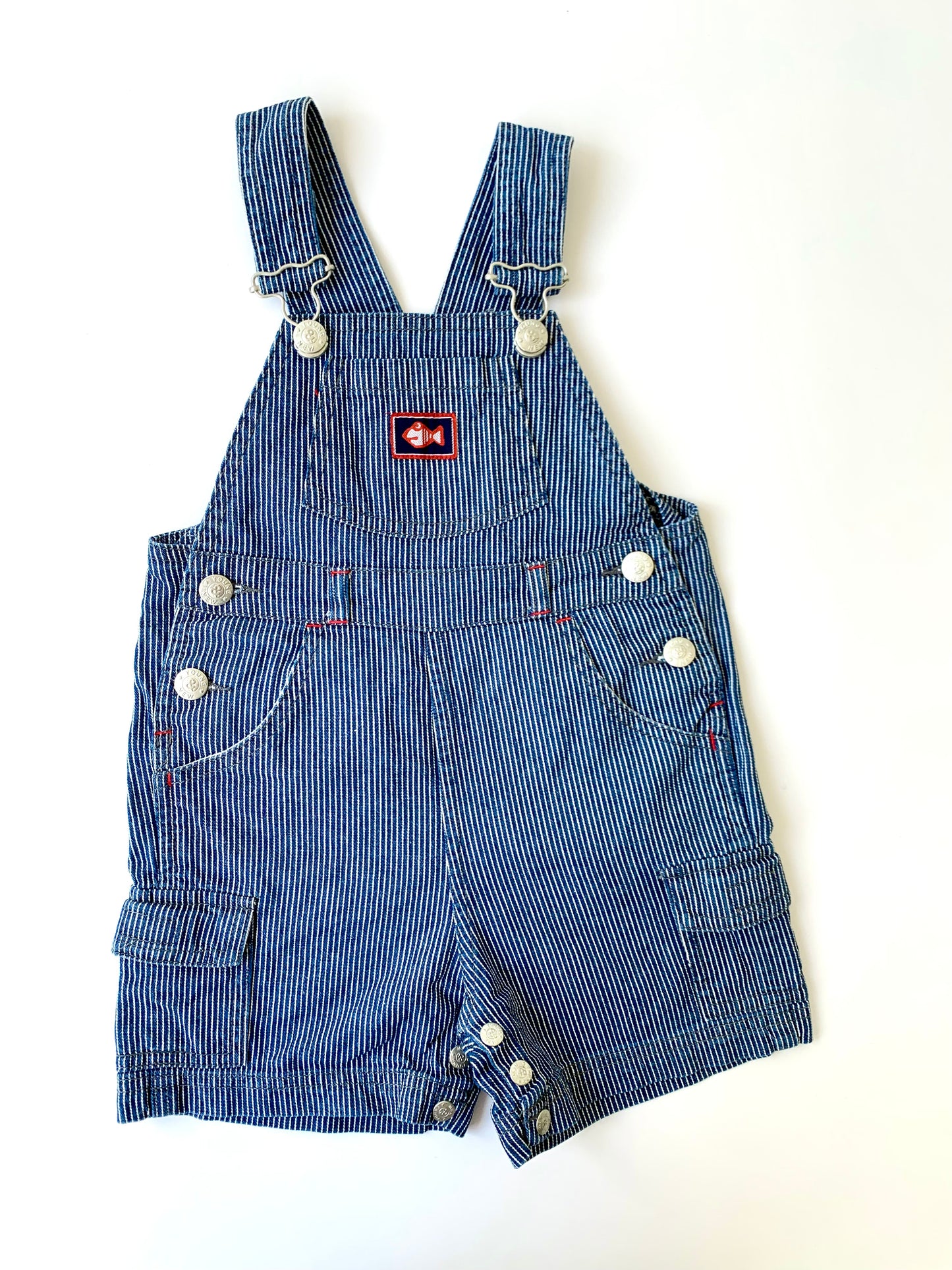 90s Vintage Short Striped Denim Dungarees