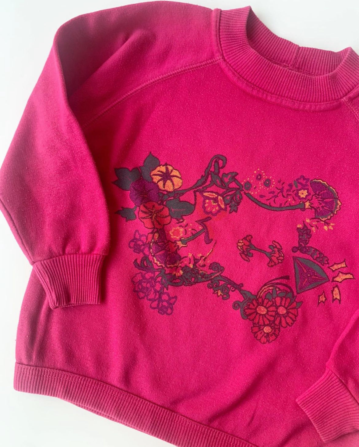 80s Vintage Pink Floral Print Sweater