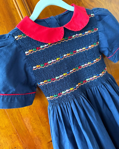 80s Vintage Colorful Smocked Ducklings Dress