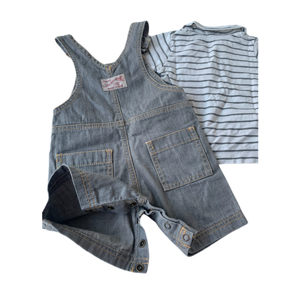 Set of Petit Bateau Denim Dungarees & Striped Polo