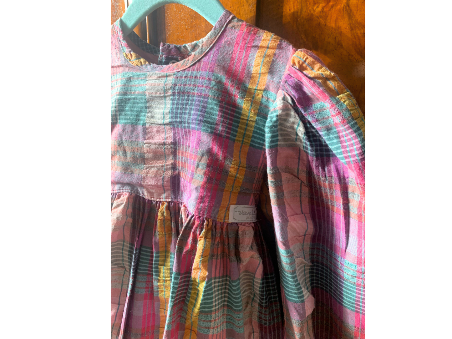 90s Vintage Vanli Checked Big Bow Dress