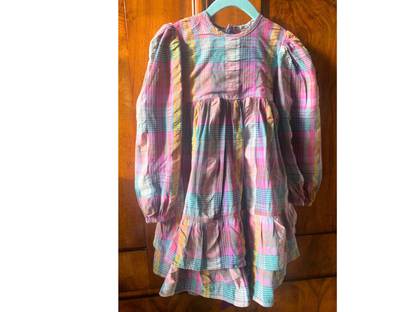 90s Vintage Vanli Checked Big Bow Dress