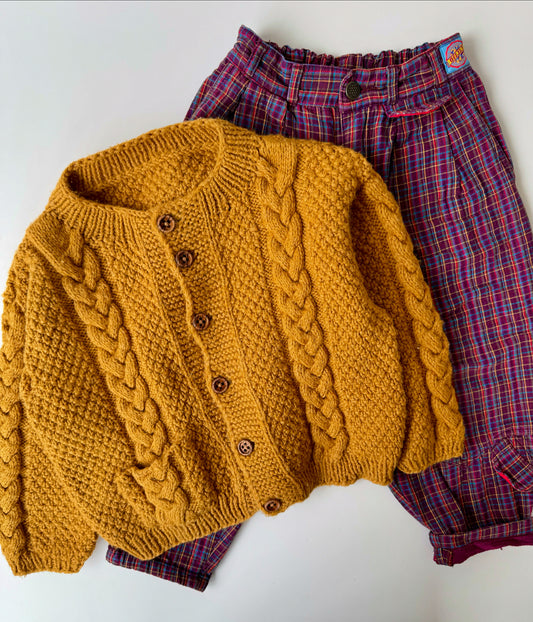 Handmade Golden Cable Knit Pattern Cardigan